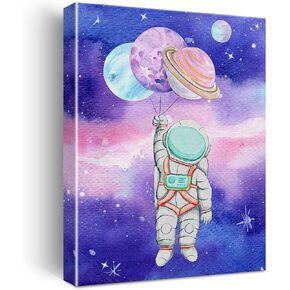Outer Space Canvas Wall Art Watercolor Planet Astronaut Canvas Painting Prints for Home Kids Bedroom Nursery Wall Decor Framed Space Artwork Gifts(12x15 Inch)