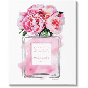Stupell Industries Glam Perfume Bottle V2 Flower Silver Pink Peony Stretched Canvas Wall Art, Proudly Made in USA
