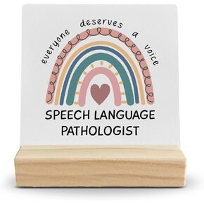 ديكور مكتب هدايا لأخصائي أمراض النطق، هدايا بوهو قوس قزح SLP علامة مكتب خشبية، هدية علاج النطق، الجميع يستحق لوحة خشبية صوتية مع حامل خشبي لديكور المنزل والمكتب in Kuwait