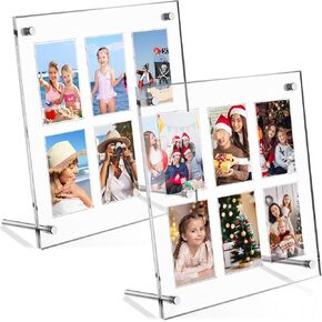 Wenqik 8x8 inch Acrylic Polaroid Frame with 6 Frame Insert Clear 2x3 Transparent Floating Frame Film Mini Instax Picture Frame with Support Stand for Wedding Collage Photo Desktop Display(2 Pieces)