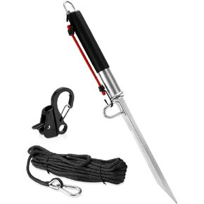 32'' Sand Spike Boat Anchor Pole, with Stainless Steel Boat Anchor Hook and Boat Anchor Line 50ft, for Shallow Water Shore, Beach, Sandbar