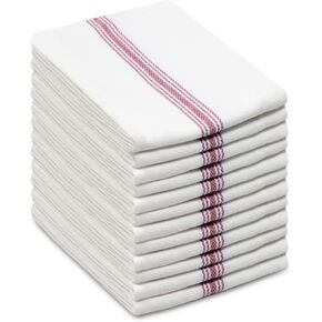 COTTON CRAFT - Scandia Stripe 12 Pack - Pure Cotton - Professional Commercial Restaurant Grade Kitchen Dish Tea Towel Cloth Napkins - Low Lint Sturdy Weave - Reusable - 16x28-30 Ounces - Charcoal