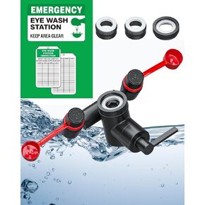 Skywin Eye Wash Kit - Black Eye Wash Units, Faucet Mounted Emergency Eye Wash Station Sink Attachment - Continuous Flow Eyewash Station with Common Sink Adapters and Inspection Tags