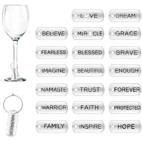 20 pcs Wine Glass Charms, Inspiration Word Themed Goblet Drink Markers Tags with Buckle Design for Wine Cocktail Champagne Tasting Party Favors Decoration Supplies Gifts