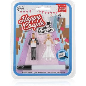 Drinking Buddies Happy Couple Themed Reuseable Glass Drink Markers, Bride & Groom