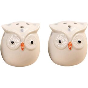 Owl Shape Ceramic Salt and Pepper Shakers Home Kitchen Decoration-Gray/White-Set of 2