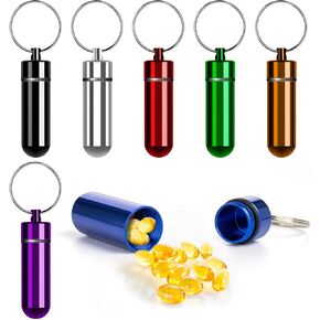 Small Travel Pill Container Holder Keychain - 7 Pack Portable Mini Pocket Pill Case Box Waterproof Metal Small Keychain Pill Holder Container for Purse & Outdoor Travel