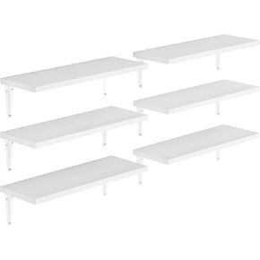 Wallniture Arras 17"x6" Floating Shelves for Storage, Wall Bookshelf Living Room Decor, Wall Shelves for Kitchen, Bathroom Floating Shelf, Dining Room Storage Shelves, Set of 6, White, Wood