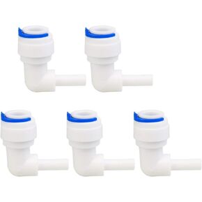 uxcell Elbow, 3/8 Inch-1/4 Inch Tube OD Quick Connect Water Purifiers Tube Fittings Push in To Connector Filter Tubing Hose Pipe Joint for RO Reverse Osmosis System 5pcs