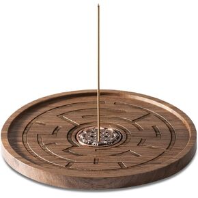 Large Incense Holder for Sticks, 9 Holes Brass Incense Insert Burner with Ash Catcher, Incense Plate Handmade Tray, Home Decor Meditation Set (Labyrinth)