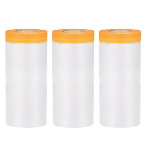 uxcell Pre-Taped Masking Film, 9 ft x 49ft, Plastic Drop Cloth with High-Tack Painters Tape for Painting Protection Orange 3Pcs