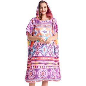 Hiturbo Changing Robe with Hooded, Bohemian Beach Swimming Robe, Microfiber Surf Poncho, Wetsuit Changing Towel (002)