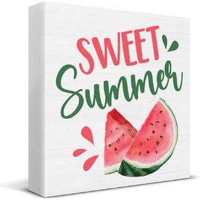 Summer Decor Sweet Summer Watermelon Wooden Sign Summer Decorations for Home Kitchen Shelf Table 5 X 5 Inch