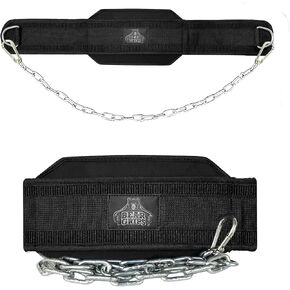 Bear Grips Dip Belt for Weight Lifting, Weight Belt for Pull Ups, Weighted Dip Belt, Weightlifting Belt for Chin Ups, With Steel Chain, 8mm Padded Support, Traditional, Plastic or Metal Buckle - Black