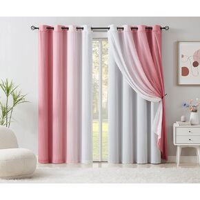 Mix and Match Blackout and Sheer Curtains for Bedroom Living Room 84" Yellow Ombre Sheer Window Panels with White 90% Blackout Curtains Grommet Top Noise Reducing Window Drapes, 52" Wide 4 Panels