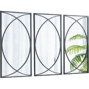 A&B Home Rectangle Wall Mirror with Black Metal Frame, 3 Piece Wall Mounted Mirror Set, Home Wall Decor for Living Room Bedroom Vanity Entryway Foyer, 16" x 32"