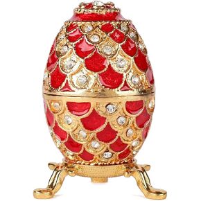 QIFU Vintage Red Mini Faberge Egg Figurine Trinket Box Hinged, Unique Gift for Family