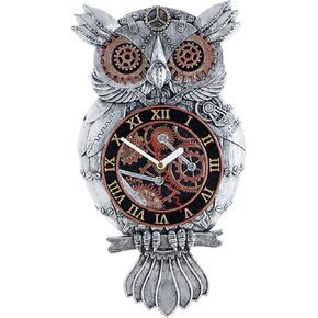 Owl Wall Clock, Steampunk Wall Clock, Owl Wall Decor Imitation Metal Wall Clock Handmade Owl Clock Resin Antique Clock for Bedroom Living Room Wall Clocks Battery Operated
