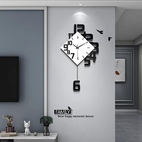 Large Wall Clock for Living Room Decor Pendulum Modern Silent Kitchen Big Wall Clock for Bedroom Black and White Decorative Office Non Ticking Battery Operated Wall Watch 25 Inch