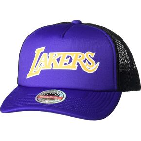 Mitchell & Ness Los Angeles Lakers Jersey Hook Trucker Mesh Snapback Adjustable Hat Cap - Purple