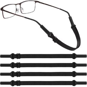 4PCS Glasses String Holder Strap,Stretchy Fabric No Tail Glasses Neck Lanyard Cord, Adjustable Sports Sunglasses & Eyeglasses Holder Rope Eyewear Retainer Strap for Women Men (Black)