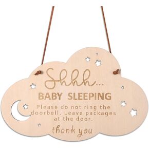 Baby Sleeping Sign for Door, 8.66x5.51in Shh Sleeping Baby Door Sign Hanger Please Do Not Knock Disturb Hanger Sign Do Not Knock Enter Door Hanger Sign for Kids Baby Room Decor Outside Porch