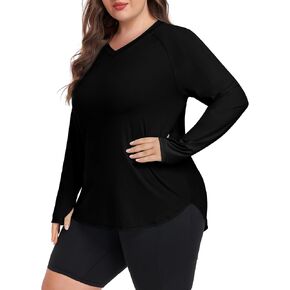 FOREYOND Women's Plus Size UPF 50+ Sun Shirts Long Sleeve UV Protection Rash Guard Quick Dry Swim Tops Fishing shirts V-neck