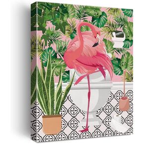 NISTOMISU Pink Flamingo on Toilet Bathroom Canvas Prints Wall Decor Botanical Flamingo Canvas Art Sign Canvas Poster Picture Gifts for Home Bathroom Decor 11.5"x15"