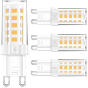 4-Pack G9 LED Bulb, 40 watt Halogen Replacement, Warm White 2700K, Non-dimmable T4 LED Bulb with G9 Bi Pin Base, 120V Small Light Bulbs for Chandelier, Bathroom Vanity Light Fixture