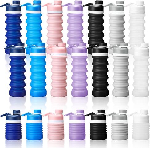 Mifoci 14 Pcs Collapsible Water Bottles Bulk 18oz Silicone Water Bottle Leak Proof Sports Water Bottles Portable Foldable Travel Bottle for Kids Adults Outdoor Travel Hiking Camping Gym, 7 Colors in Saudi Arabia