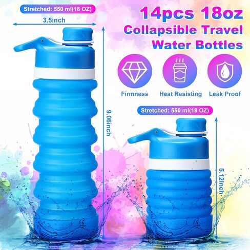 Mifoci 14 Pcs Collapsible Water Bottles Bulk 18oz Silicone Water Bottle Leak Proof Sports Water Bottles Portable Foldable Travel Bottle for Kids Adults Outdoor Travel Hiking Camping Gym, 7 Colors in Saudi Arabia