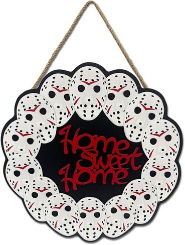 Halloween Skull Welcome Wooden Sign Lights 3D Flat Wall Hanging Front Door Bround Board Painted, 29cmhalloween Wreath Ghost Decor Hanger Rustic Farmhouse Porch Plaques Party Decoration for Garden Office Kitchen Home Restaurant Shop (skull wreath) in Saudi Arabia