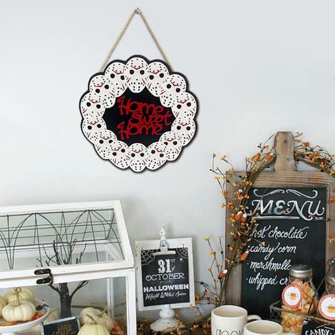 Halloween Skull Welcome Wooden Sign Lights 3D Flat Wall Hanging Front Door Bround Board Painted, 29cmhalloween Wreath Ghost Decor Hanger Rustic Farmhouse Porch Plaques Party Decoration for Garden Office Kitchen Home Restaurant Shop (skull wreath) in Saudi Arabia