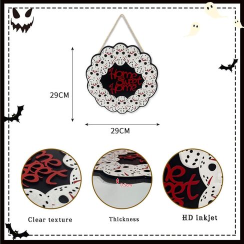 Halloween Skull Welcome Wooden Sign Lights 3D Flat Wall Hanging Front Door Bround Board Painted, 29cmhalloween Wreath Ghost Decor Hanger Rustic Farmhouse Porch Plaques Party Decoration for Garden Office Kitchen Home Restaurant Shop (skull wreath) in Saudi Arabia