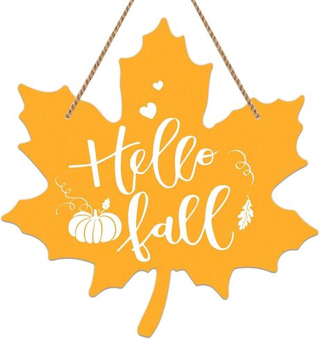 FaCraft مرحبا سقوط اكليلا من الزهور علامة لتزيين الباب الأمامي مرحبا سقوط ديكور علامة مزرعة القيقب أوراق الخريف شماعات لوحة علامة للباب الأمامي المنزل جدار الشرفة الخريف الخريف عيد الشكر الزينة in Kuwait