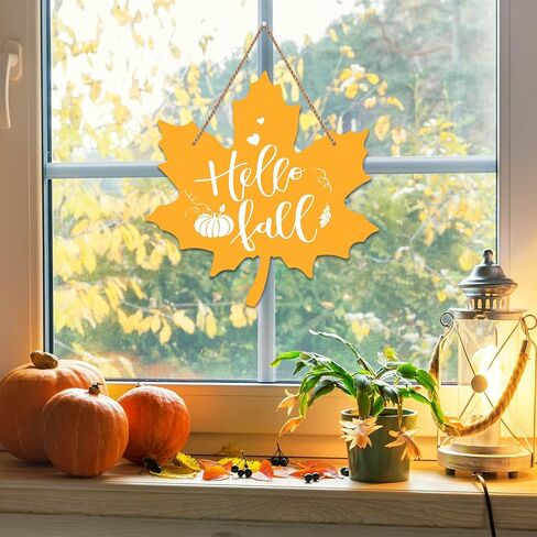 FaCraft مرحبا سقوط اكليلا من الزهور علامة لتزيين الباب الأمامي مرحبا سقوط ديكور علامة مزرعة القيقب أوراق الخريف شماعات لوحة علامة للباب الأمامي المنزل جدار الشرفة الخريف الخريف عيد الشكر الزينة in Kuwait