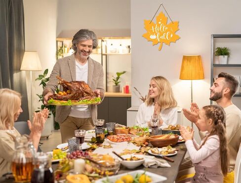 FaCraft مرحبا سقوط اكليلا من الزهور علامة لتزيين الباب الأمامي مرحبا سقوط ديكور علامة مزرعة القيقب أوراق الخريف شماعات لوحة علامة للباب الأمامي المنزل جدار الشرفة الخريف الخريف عيد الشكر الزينة in Kuwait