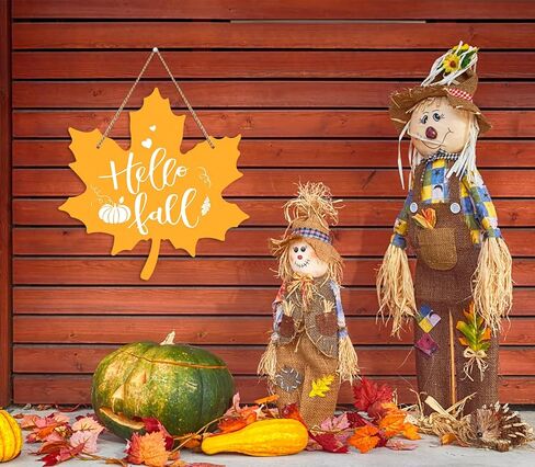 FaCraft مرحبا سقوط اكليلا من الزهور علامة لتزيين الباب الأمامي مرحبا سقوط ديكور علامة مزرعة القيقب أوراق الخريف شماعات لوحة علامة للباب الأمامي المنزل جدار الشرفة الخريف الخريف عيد الشكر الزينة in Kuwait