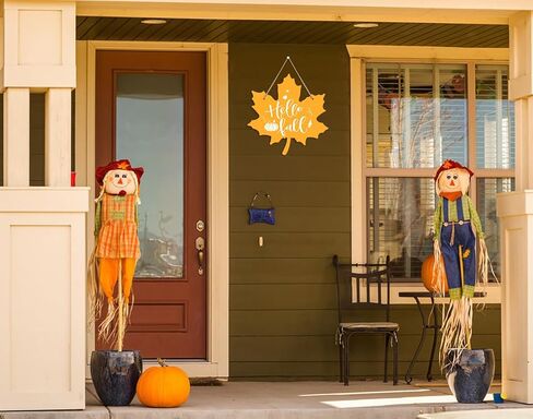 FaCraft مرحبا سقوط اكليلا من الزهور علامة لتزيين الباب الأمامي مرحبا سقوط ديكور علامة مزرعة القيقب أوراق الخريف شماعات لوحة علامة للباب الأمامي المنزل جدار الشرفة الخريف الخريف عيد الشكر الزينة in Kuwait
