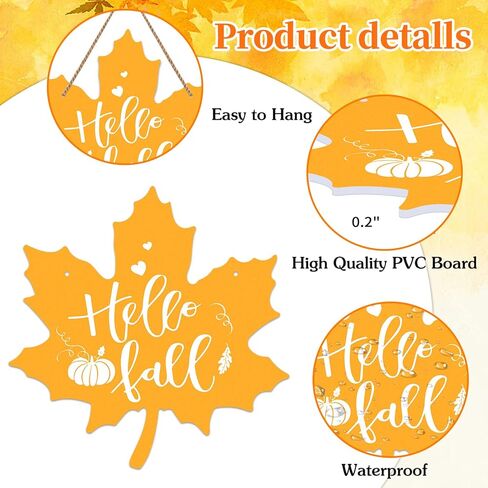 FaCraft مرحبا سقوط اكليلا من الزهور علامة لتزيين الباب الأمامي مرحبا سقوط ديكور علامة مزرعة القيقب أوراق الخريف شماعات لوحة علامة للباب الأمامي المنزل جدار الشرفة الخريف الخريف عيد الشكر الزينة in Kuwait