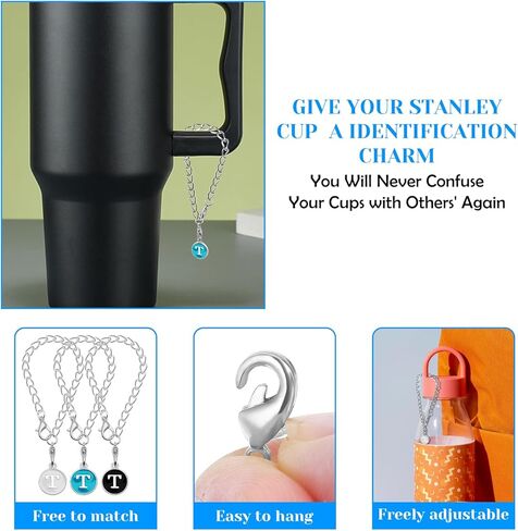 إكسسوارات سحر الحروف لكأس ستانلي، 6 قطع معرف الاسم الأولي سحر مقبض شخصي مجموعة ديكور مقبض شخصي DIY سحر حرف مقبض لستانلي تعثر (A/أبيض/أسود/أزرق) in Kuwait