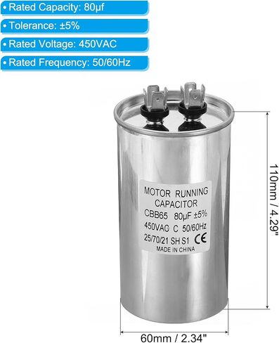 PATIKIL 15uF ±5% 15MDF 450V AC Fan Start Capacitor, CBB65 Circular Run Capacitor for AC Motor Run Air Conditioner Cool Heat Pump Condenser Straight in Saudi Arabia