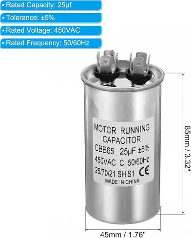 PATIKIL 15uF ±5% 15MDF 450V AC Fan Start Capacitor, CBB65 Circular Run Capacitor for AC Motor Run Air Conditioner Cool Heat Pump Condenser Straight in Saudi Arabia