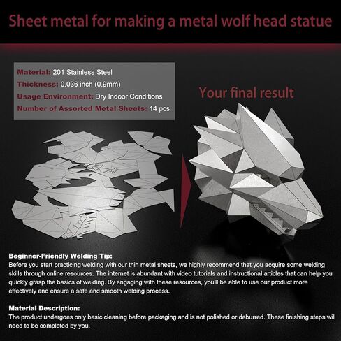 14 قطعة 201 كوبونات لحام مقطوعة بالليزر من الفولاذ المقاوم للصدأ مجموعة أدوات ممارسة اللحام DIY صفائح معدنية مناسبة لمشاريع لحام رأس الذئب للمبتدئين والمحترفين لليزر TIG MIG in Kuwait