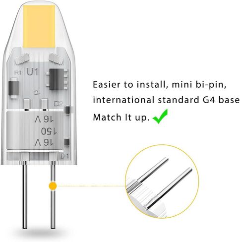 YUIIP No Flicker Led G4 Bulb Bi-Pin Base 2700K لمبة إضاءة بيضاء دافئة، استبدال هالوجين مقاوم للغبار 12 فولت 10 وات (الجيل الثاني من مصباح التيار المتردد/تيار مستمر) للمناظر الطبيعية RV 10 عبوات in Saudi Arabia