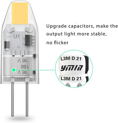 YUIIP No Flicker Led G4 Bulb Bi-Pin Base 2700K لمبة إضاءة بيضاء دافئة، استبدال هالوجين مقاوم للغبار 12 فولت 10 وات (الجيل الثاني من مصباح التيار المتردد/تيار مستمر) للمناظر الطبيعية RV 10 عبوات in Saudi Arabia