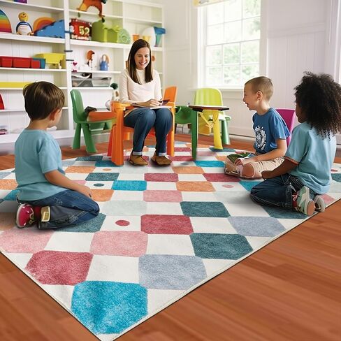 jinchan Area Rug 5x7 Kids Rugs Washable Rug Colorful Trellis Rug Indoor Floor Cover Non Slip Modern Rug Living Room Rug Diamond Carpet Soft Rug for Nursery room Bedroom Dining Room Kitchen Confetti in Kuwait