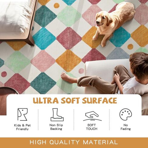 jinchan Area Rug 5x7 Kids Rugs Washable Rug Colorful Trellis Rug Indoor Floor Cover Non Slip Modern Rug Living Room Rug Diamond Carpet Soft Rug for Nursery room Bedroom Dining Room Kitchen Confetti in Kuwait
