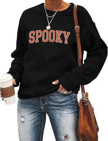 سويت شيرت نسائي مخيف للهالوين، موسم مخيف، بلوفر مطبوع عليه حروف، قميص خريف رعب كاجوال، قميص طويل الأكمام in Kuwait