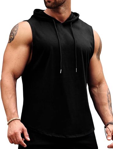 LecGee Men's Athletic Sleeveless Hoodie Workout Hooded Tank Top Bodybuilding Muscle Cut Off T-Shirt in Saudi Arabia
